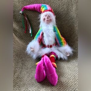 Vintage Bendable Elf Rainbow Christmas Elf Shelf Sitter Doll Whimsical Holiday